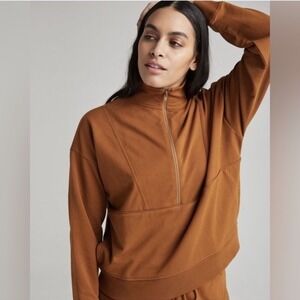 Richer Poorer Terry Half Zip Pullover in Woodgrain Tan Brown Women's Size Small